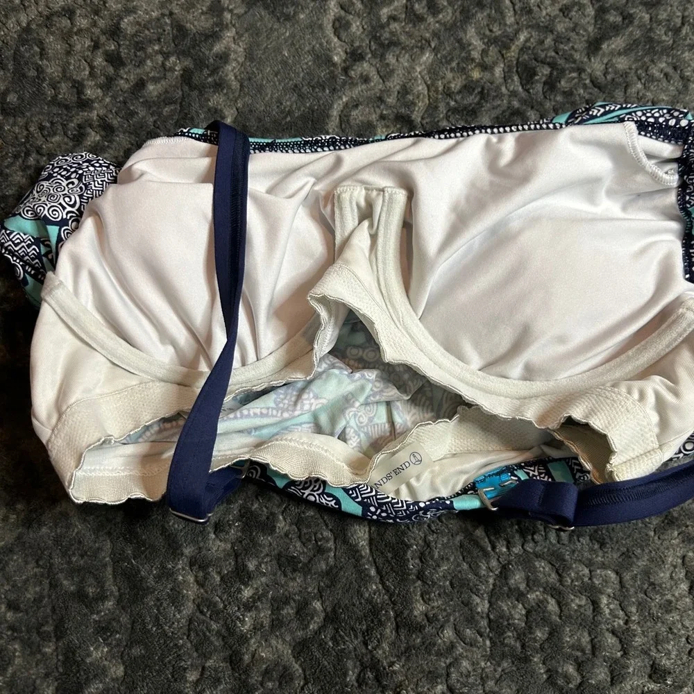 Lands End‎ Tankini Top Womens 4 DD Turquoise Navy Blue Floral Underwire Swimwear